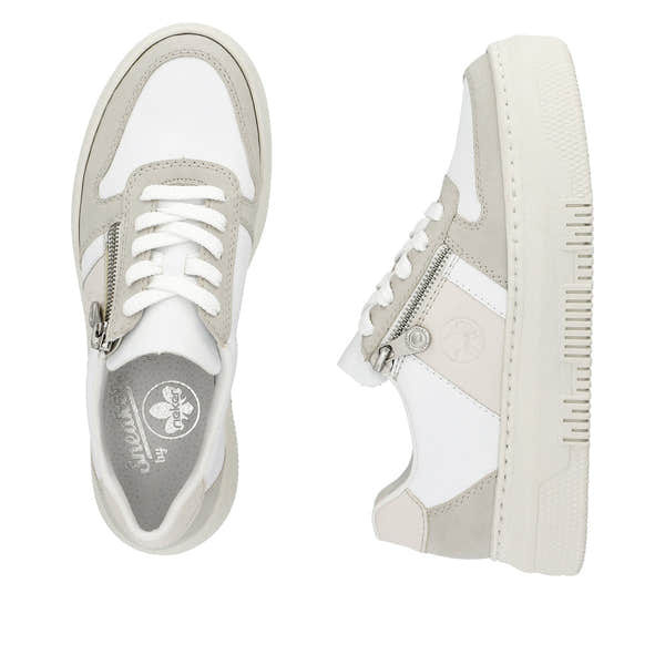 Rieker M1909-80 Enya Ladies White/Grey Leather & Zip & Lace Trainers-elevate your sole