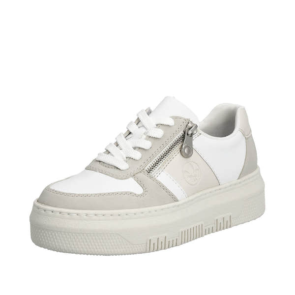 Rieker M1909-80 Enya Ladies White/Grey Leather & Zip & Lace Trainers-elevate your sole