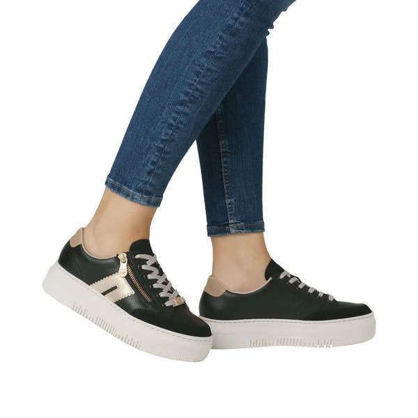 Rieker M1912-00 women's multi leather zip and lace-up trainers with white sole, stylish casual footwear.