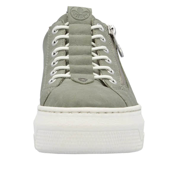 Rieker M1952-52 women's green sneakers with zip and lace-up front, cushioned sole, and side zipper for easy wear.