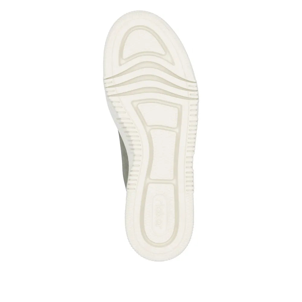 Rieker M1952-52 Ladies Green Zip & Lace Shoes with cushioned sole and sporty outsole, suitable for casual wear.