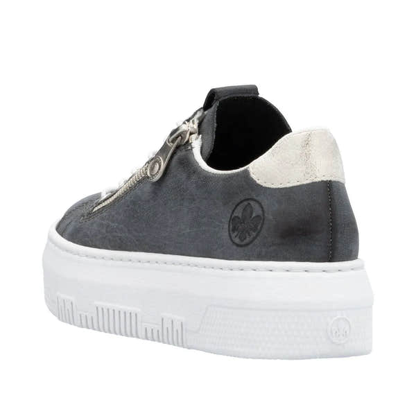 Rieker M1953-14 women's navy sneaker with zip and lace-up closure, white sole, and casual stylish design.