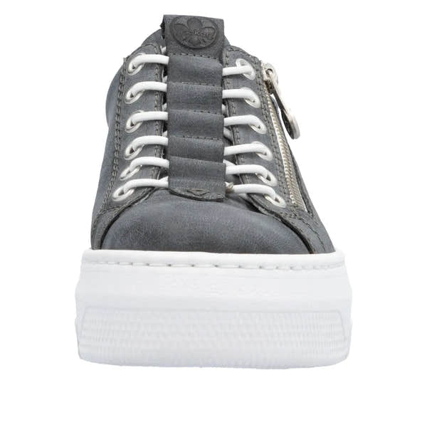 Rieker M1953-14 Ladies Navy Sneakers with Zip and Lace Closure, white sole, stylish casual footwear.