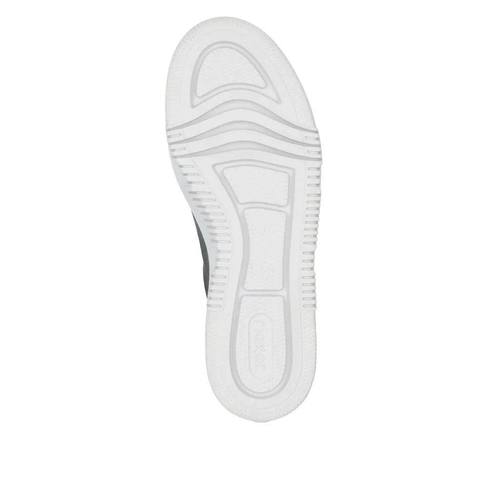 Rieker M1953-14 Ladies Navy Zip & Lace Shoes with white sole, casual slip-on design, lightweight and comfortable for women.