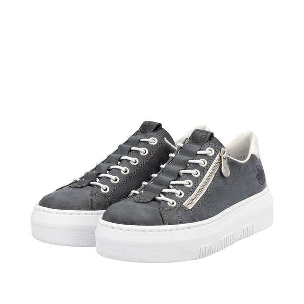 Rieker M1953-14 Ladies Navy Sneakers with zip and lace-up closure, white sole, stylish casual footwear.