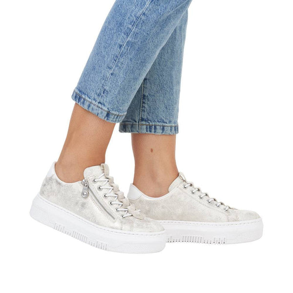 Rieker M1953-60 Enya Ladies Light Gold Side Zip Trainers-elevate your sole