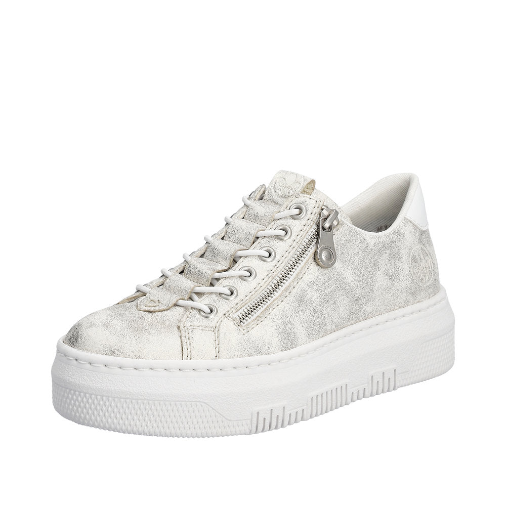 Rieker M1953-60 Enya Ladies Light Gold Side Zip Trainers-elevate your sole