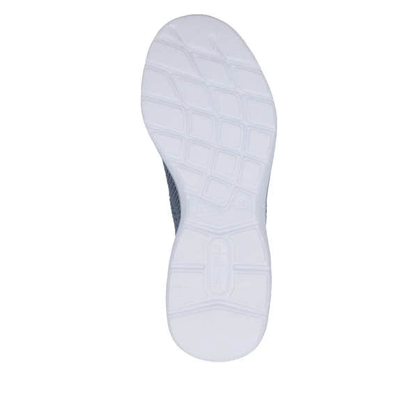 Rieker M5072-10 women's wide-fit textile slip-on trainers with a white textured sole and casual sneaker design.
