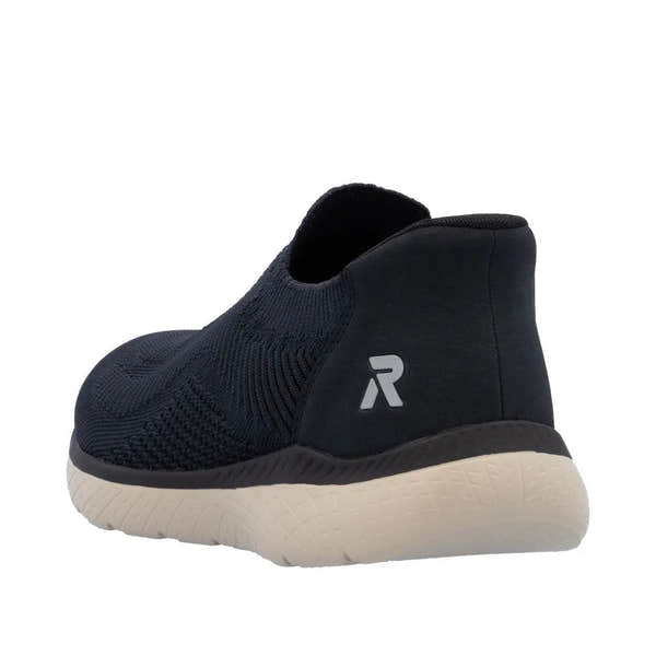 Rieker M5072-14 Ready2Go women's blue textile slip-on trainers with cushioned sole and breathable upper.