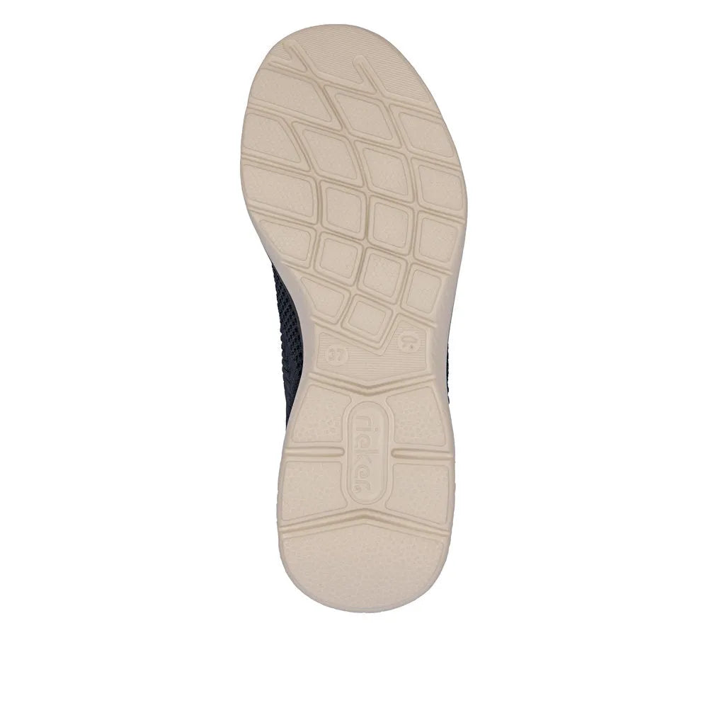 Rieker M5072-14 Ready2Go Women's Blue Textile Slip-On Trainers with cushioned sole and grip tread pattern.