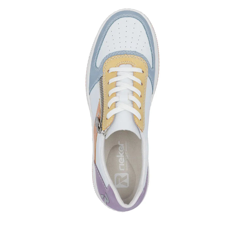 Rieker M5520-91 women's multi-color lace-up trainers with zip detail and sporty design.