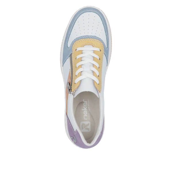 Rieker M5520-91 women's multi-color lace-up trainers with zip detail and sporty design.