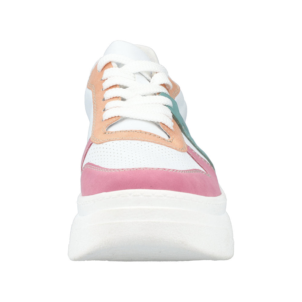 Rieker M7814-90 women's multi-color lace-up trainers with cushioned sole and stylish design.