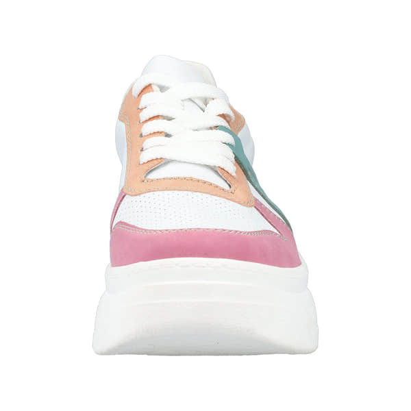 Rieker M7814-90 women's multi-color lace-up trainers with cushioned sole and stylish design.