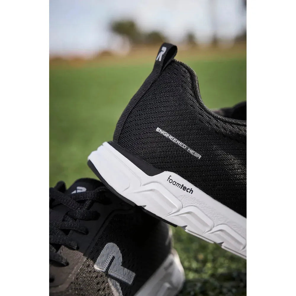 Rieker M9006-00 ladies black textile lace-up trainers with engineered mesh and foamtech sole for comfort and support.