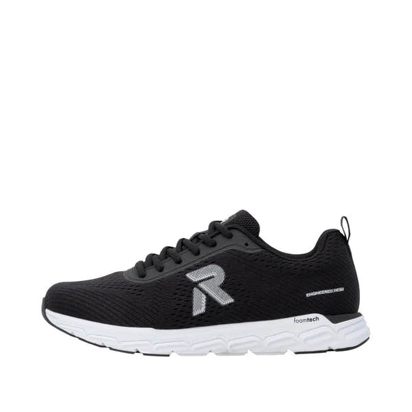 Rieker M9006-00 women's wide black textile lace-up trainers with foamtech sole and engineered mesh details.