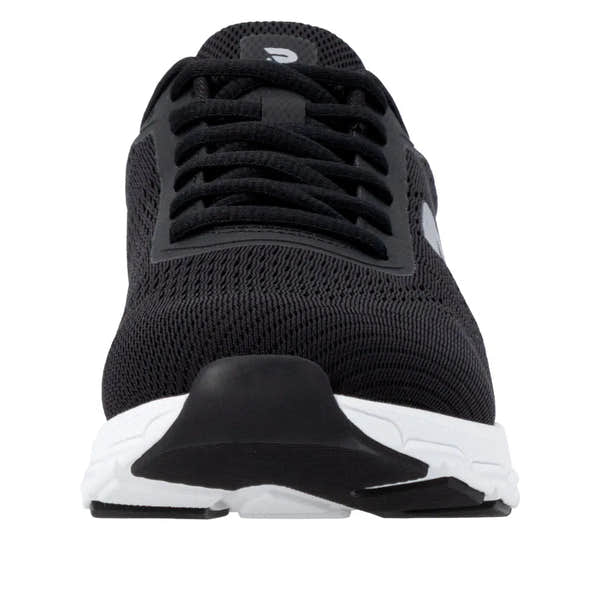 Rieker M9006-00 women's wide-fit black textile lace-up trainers with cushioned sole and sporty design.