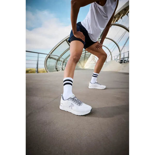 Rieker M9006-80 women's wide fit white and grey textile lace-up trainers, sporty athletic footwear for active wear.