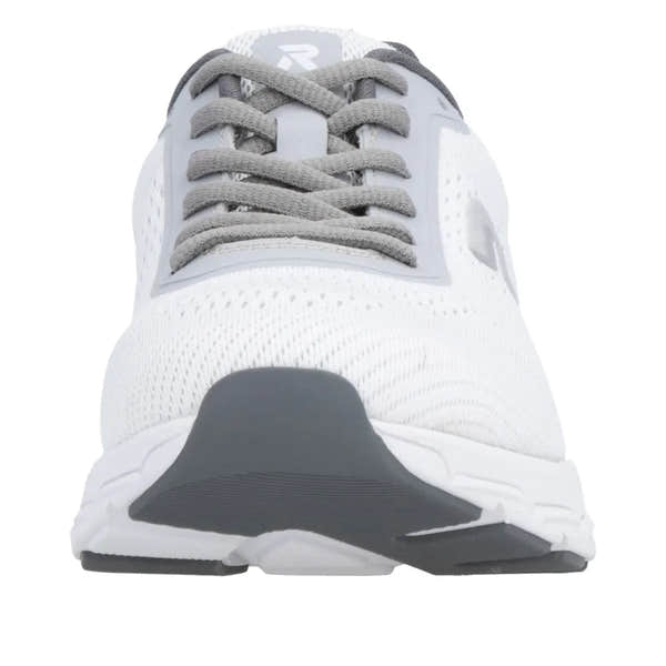 Rieker M9006-80 women's wide fit white and grey textile lace-up trainers, sports shoes with cushioned sole.