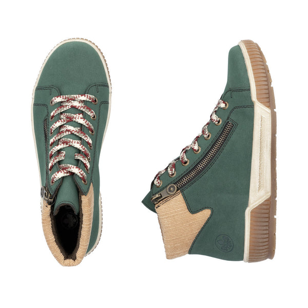 Rieker N0709-54 Ladies Wide Bottle Green Zip & Lace Ankle Boots-elevate your sole