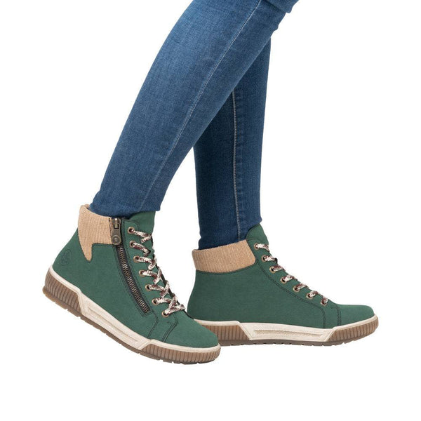 Rieker N0709-54 Ladies Wide Bottle Green Zip & Lace Ankle Boots-elevate your sole