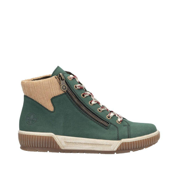 Rieker N0709-54 Ladies Wide Bottle Green Zip & Lace Ankle Boots-elevate your sole