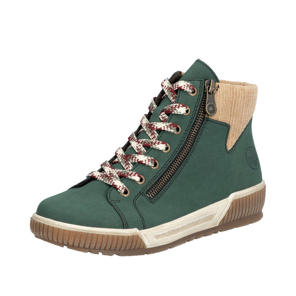 Rieker N0709-54 Ladies Wide Bottle Green Zip & Lace Ankle Boots-elevate your sole