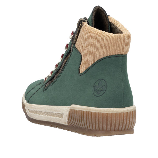Rieker N0709-54 Ladies Wide Bottle Green Zip & Lace Ankle Boots-elevate your sole