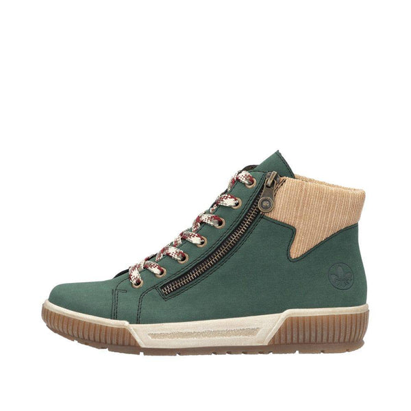 Rieker N0709-54 Ladies Wide Bottle Green Zip & Lace Ankle Boots-elevate your sole