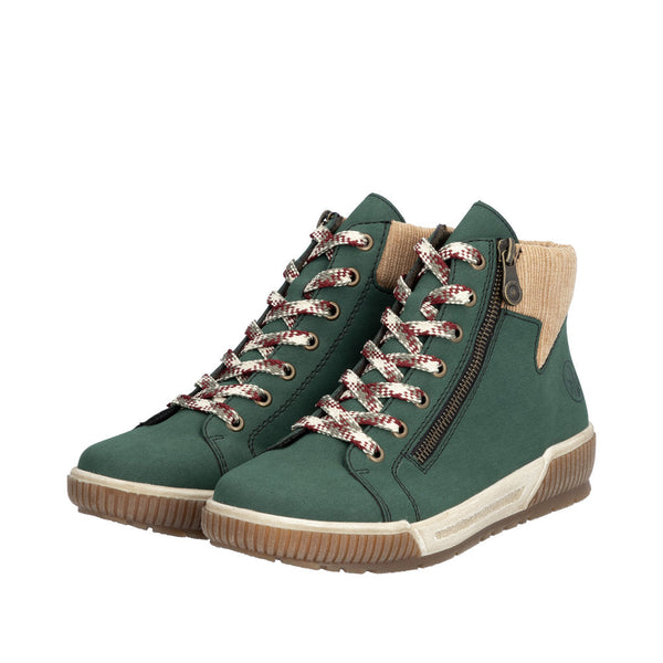 Rieker N0709-54 Ladies Wide Bottle Green Zip & Lace Ankle Boots-elevate your sole
