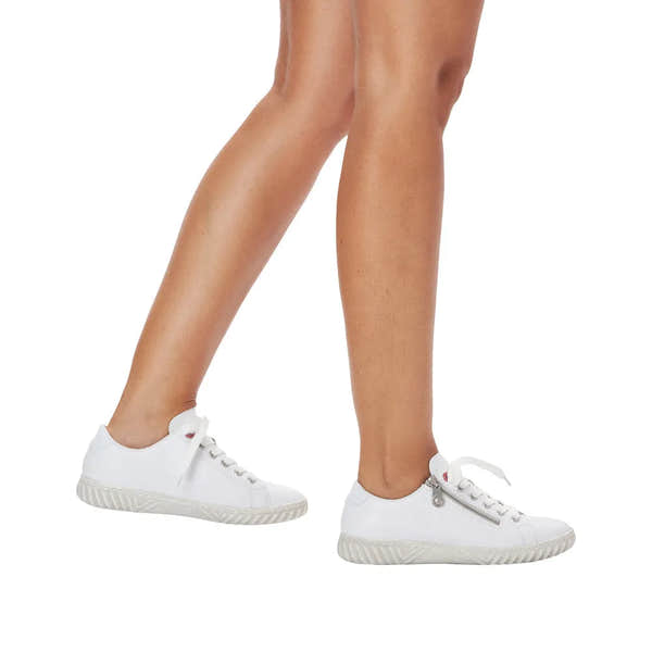 Rieker N0900-81 Ladies White Leather & Textile Zip & Lace Trainers-elevate your sole