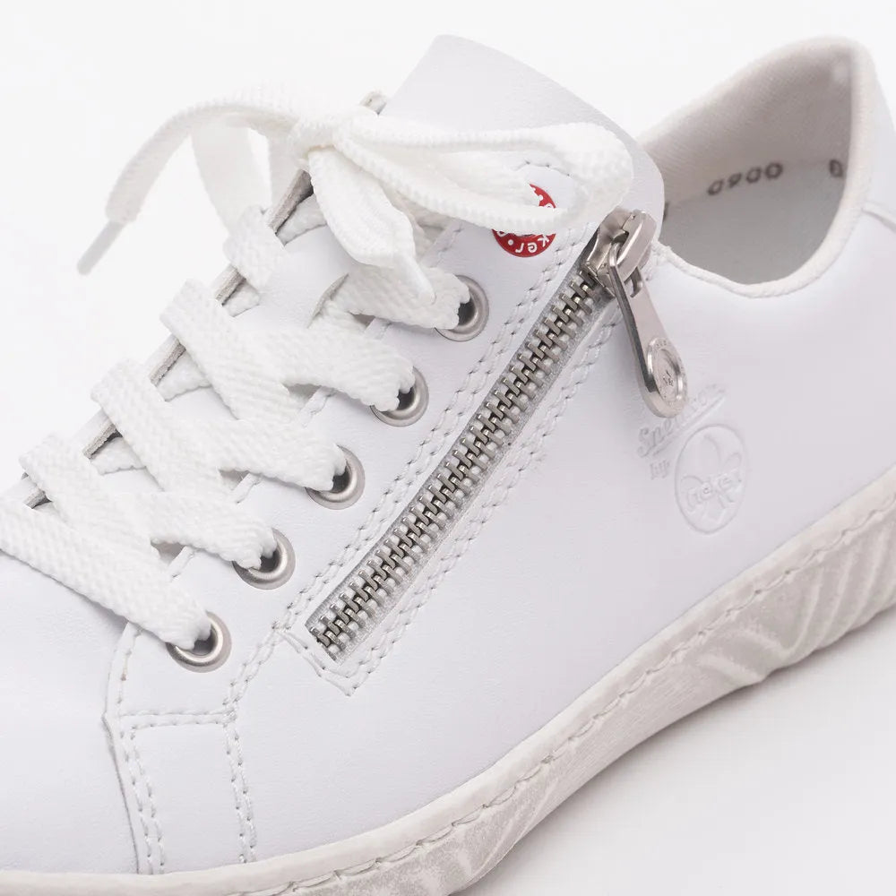 Rieker N0900-81 Ladies White Leather & Textile Zip & Lace Trainers-elevate your sole