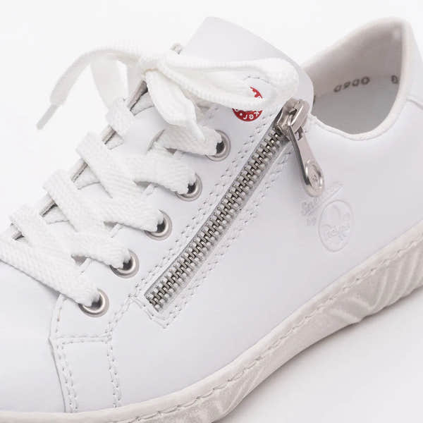 Rieker N0900-81 Ladies White Leather & Textile Zip & Lace Trainers-elevate your sole