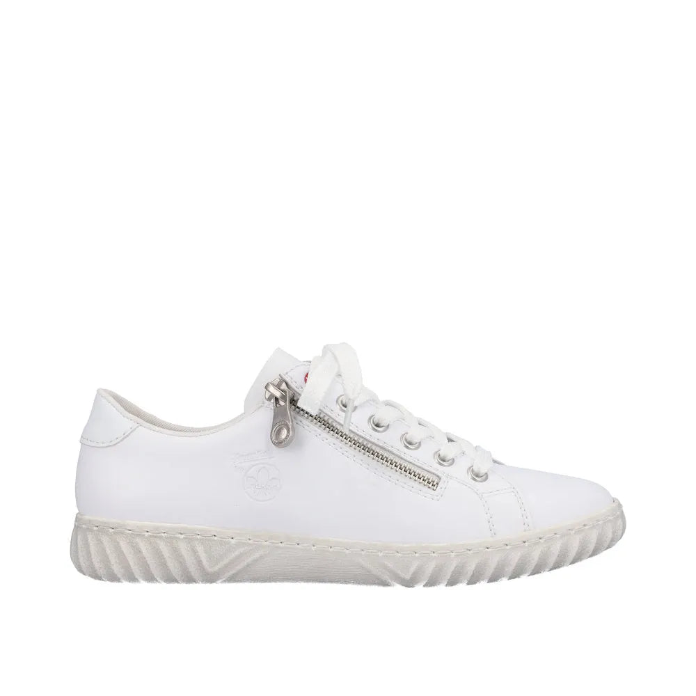 Rieker N0900-81 Ladies White Leather & Textile Zip & Lace Trainers-elevate your sole