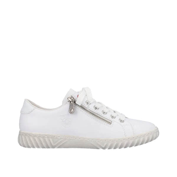 Rieker N0900-81 Ladies White Leather & Textile Zip & Lace Trainers-elevate your sole