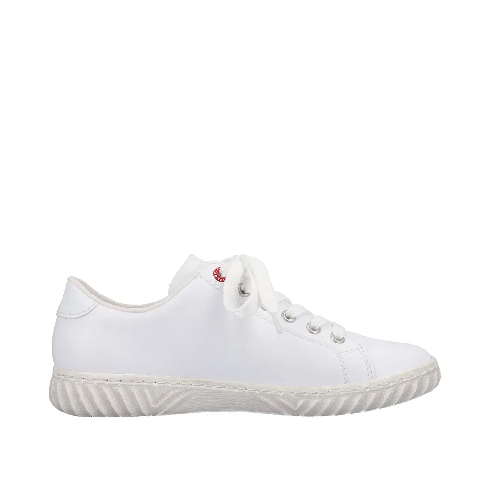 Rieker N0900-81 Ladies White Leather & Textile Zip & Lace Trainers-elevate your sole