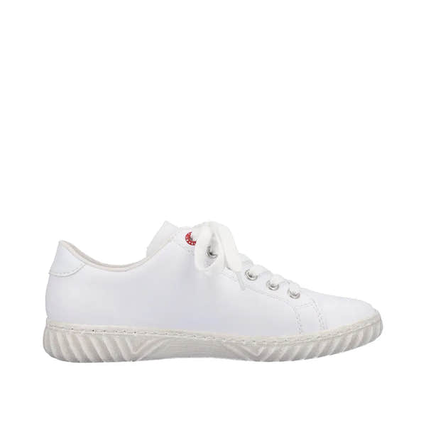 Rieker N0900-81 Ladies White Leather & Textile Zip & Lace Trainers-elevate your sole