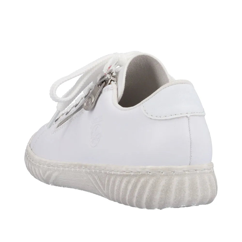 Rieker N0900-81 Ladies White Leather & Textile Zip & Lace Trainers-elevate your sole