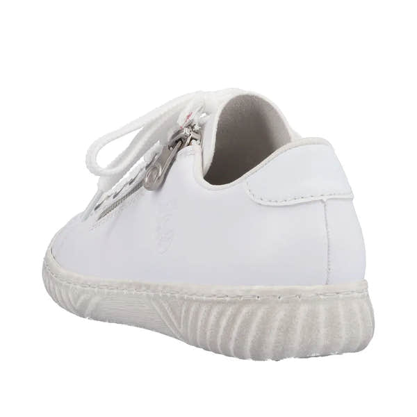 Rieker N0900-81 Ladies White Leather & Textile Zip & Lace Trainers-elevate your sole