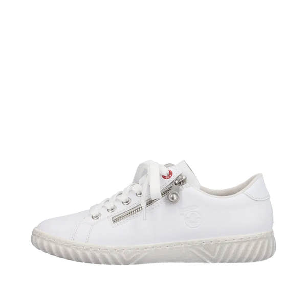Rieker N0900-81 Ladies White Leather & Textile Zip & Lace Trainers-elevate your sole