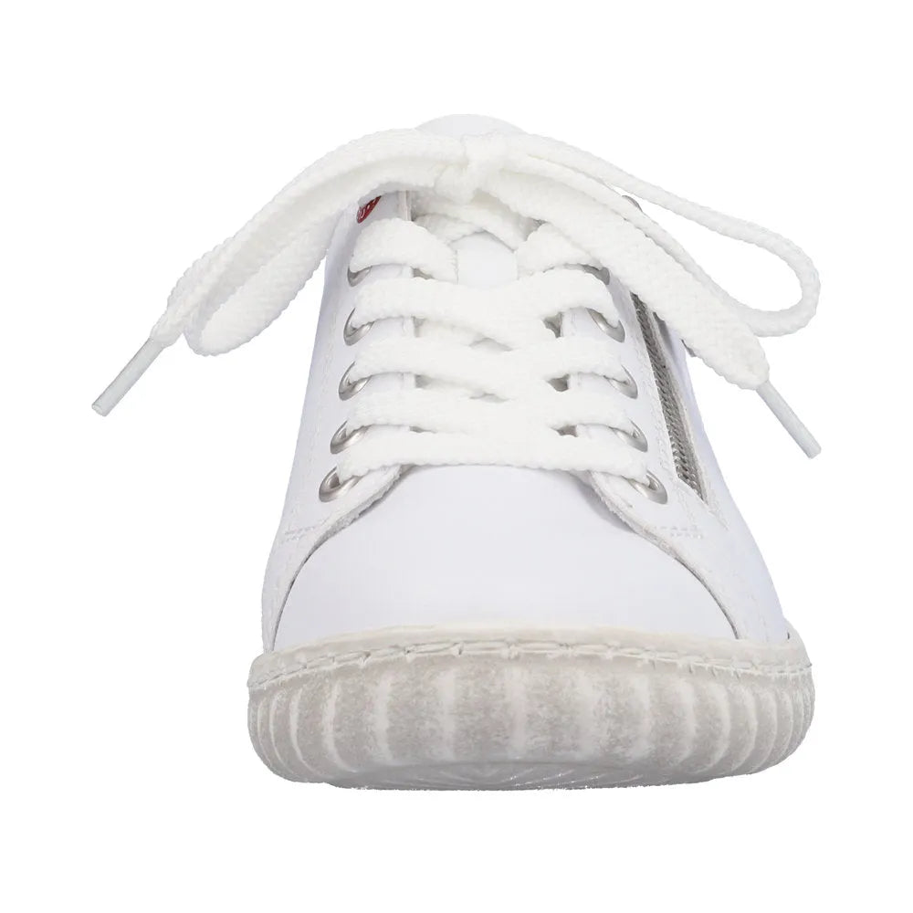 Rieker N0900-81 Ladies White Leather & Textile Zip & Lace Trainers-elevate your sole