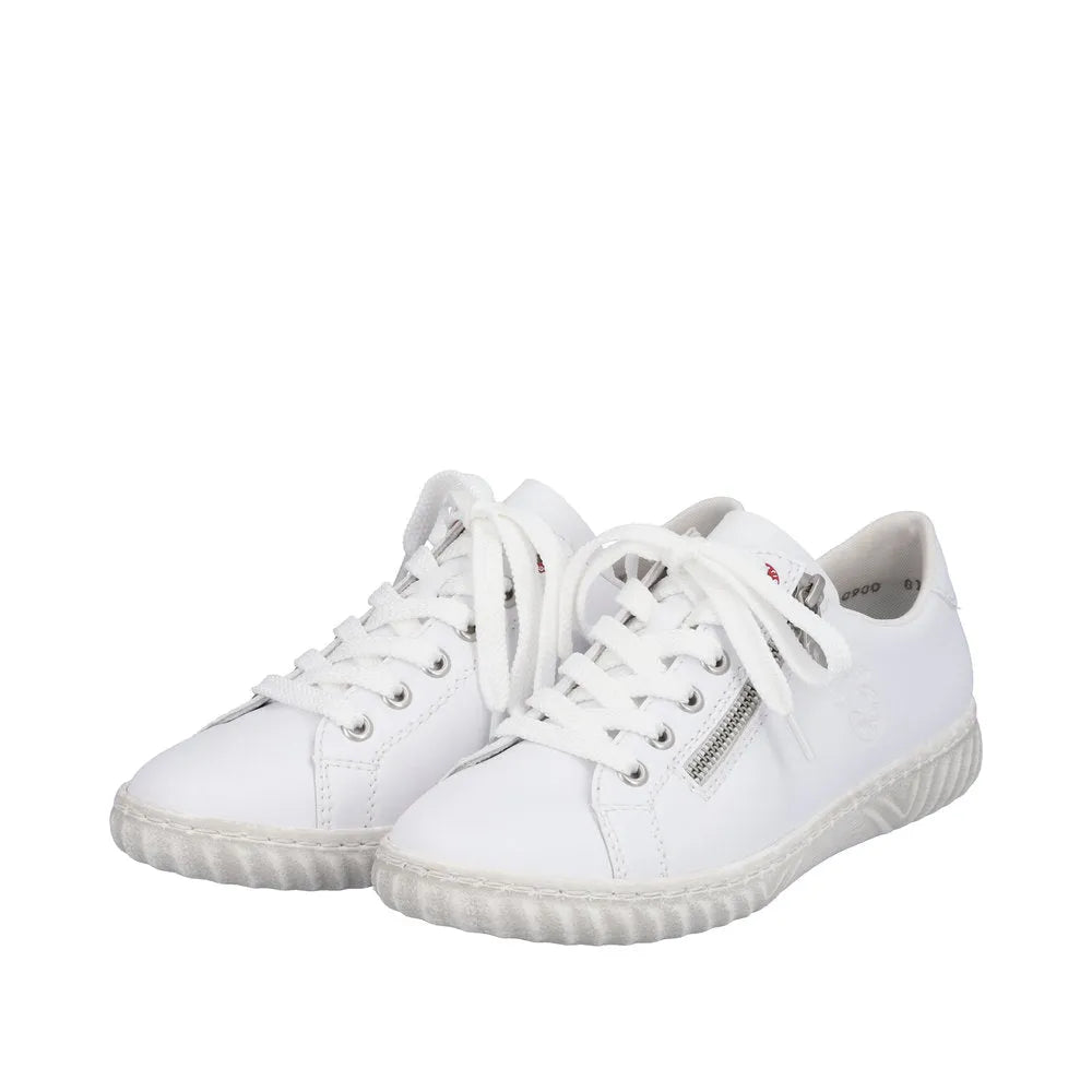 Rieker N0900-81 Ladies White Leather & Textile Zip & Lace Trainers-elevate your sole