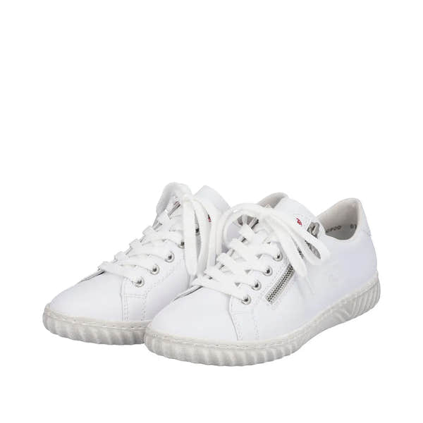 Rieker N0900-81 Ladies White Leather & Textile Zip & Lace Trainers-elevate your sole