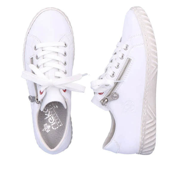 Rieker N0900-81 Ladies White Leather & Textile Zip & Lace Trainers-elevate your sole