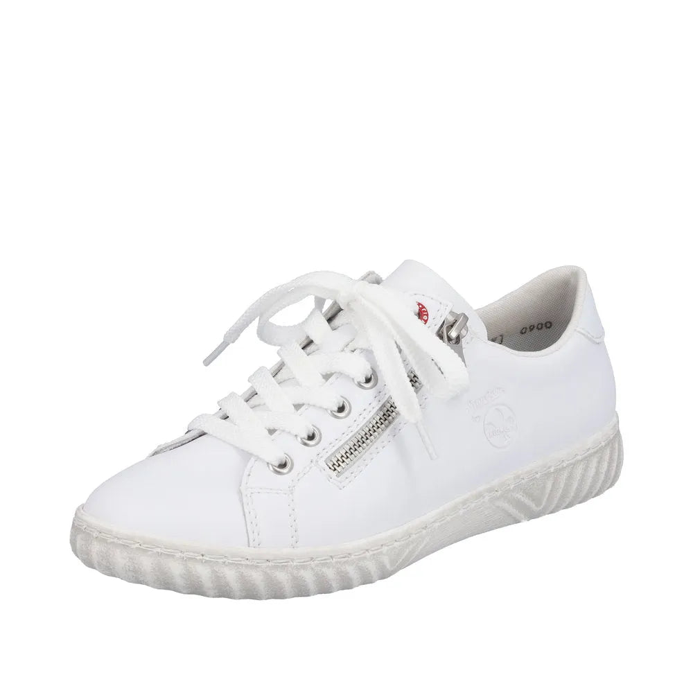 Rieker N0900-81 Ladies White Leather & Textile Zip & Lace Trainers-elevate your sole
