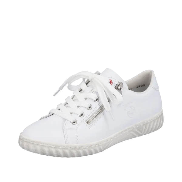 Rieker N0900-81 Ladies White Leather & Textile Zip & Lace Trainers-elevate your sole