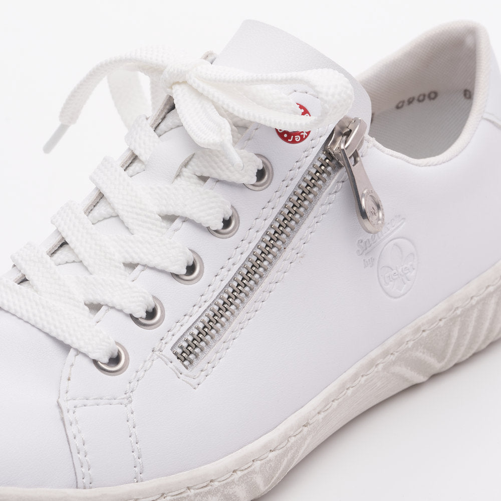 Rieker N0900-81 Ladies White Leather & Textile Zip & Lace Trainers-elevate your sole