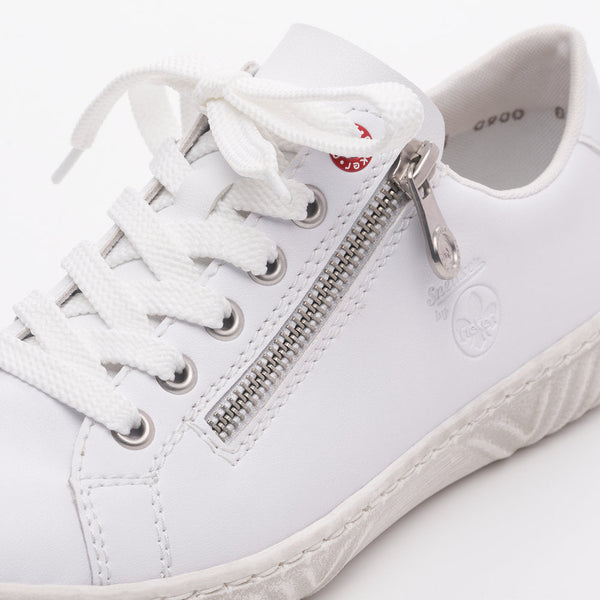 Rieker N0900-81 Ladies White Leather & Textile Zip & Lace Trainers-elevate your sole