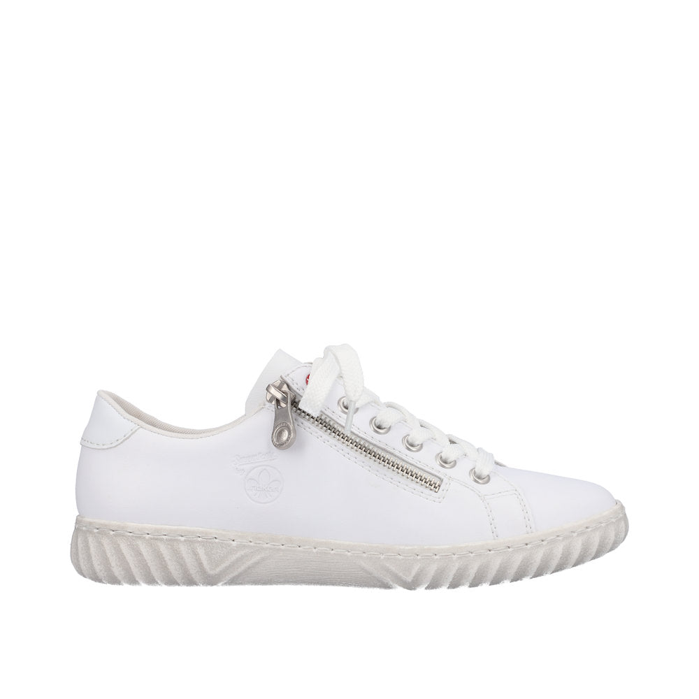 Rieker N0900-81 Ladies White Leather & Textile Zip & Lace Trainers-elevate your sole