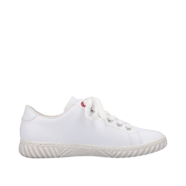 Rieker N0900-81 Ladies White Leather & Textile Zip & Lace Trainers-elevate your sole